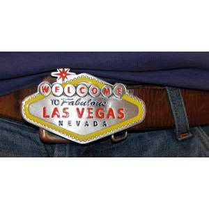 LAS VEGAS belt buckle – made of metal – adjustable to fit most belts.