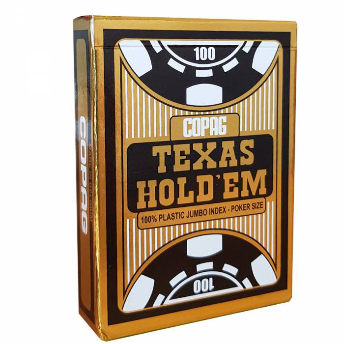 Copag "TEXAS HOLD'EM GOLD" - Jeu de 55 cartes 100% plastique – format poker – 2 index jumbo