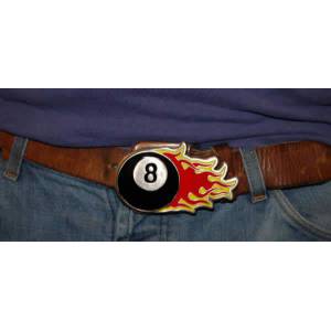 Belt buckle 8 BALL OF FIRE - in metal - adaptable to most belts.