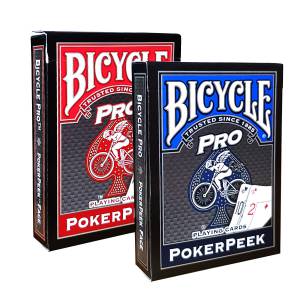 Duo Pack Bicycle "PRO POKER PEEK" - 2 Jeux de 56 cartes toilées plastifiées – format poker – 4 index standards, 2 index jumbo