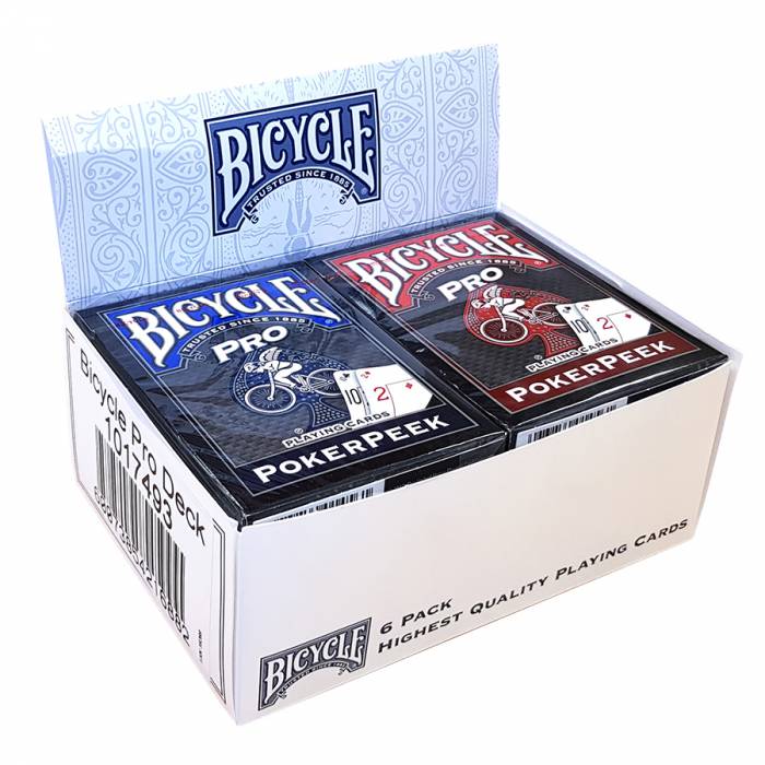 Kartusche Fahrrad "PRO POKER PEEK" - 6 Decks mit je 56 laminierten Kunststoffspielkarten - Pokerformat - 4 Standard-Indexe, 2 Ju