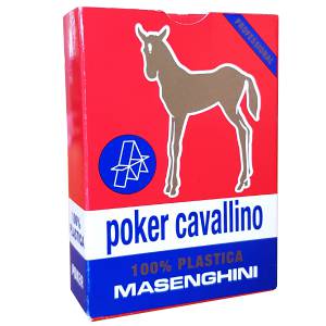 Masenghini "CAVALLINO" - Kortlek med 55 kort, 100% plastmaterial - Pokerformat XL - 4 vanliga index.
 Färg-Röd