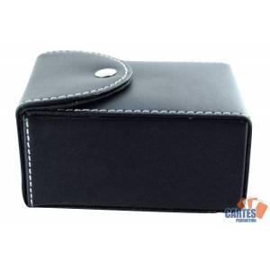 Leather storage case for 2 decks of cards - white stitching - snap button closure.