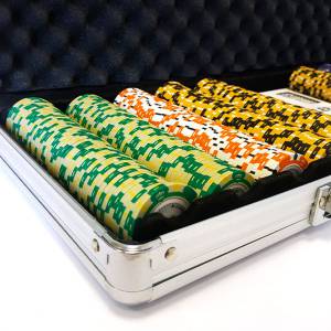 Maletín de 500 fichas de póker "CROWN" - versión TORNEO - en composite de arcilla de 14 g - con accesorios.