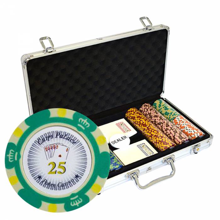 Maletín de 300 fichas de póker "CROWN" - Versión TORNEO - en composite de arcilla de 14 g - con accesorios.