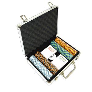 Walizka zawierająca 200 żetony do pokera "CROWN" - w wersji CASH GAME - wykonanych z kompozytu z gliny, ważących 14 g - z akceso