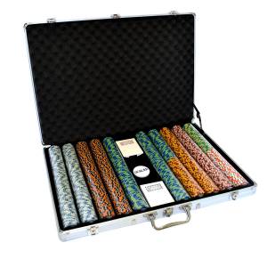 Poker set med 1000 "CROWN" pokerchips - CASH GAME-version - i clay composite 14 g - med tillbehör