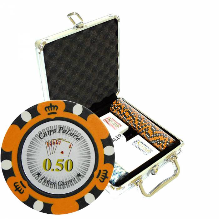 Valigetta da 100 chip da poker "CROWN" - versione CASH GAME - in clays compositi da 14 g - con accessori