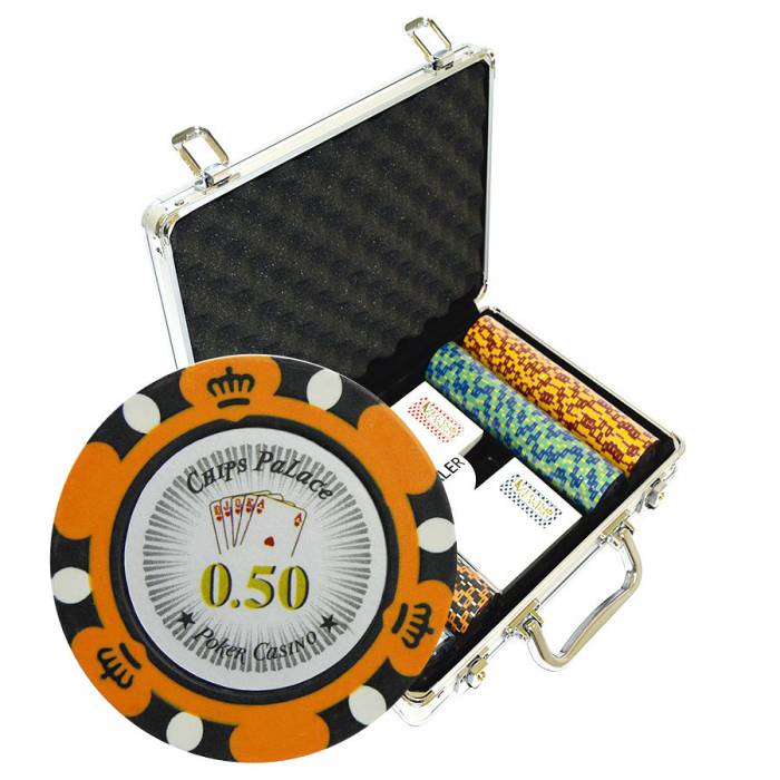 Valigetta da 200 fiches da Poker "CROWN" - nella versione CASH GAME - in clay composite da 14 g - con accessori