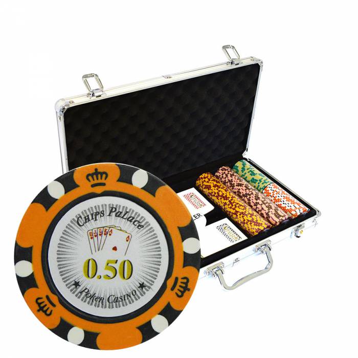 300 "CROWN" Poker Chips Set - CASH GAME version - made of 14g Clay Composite - comes with accessories.