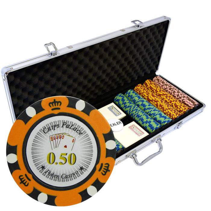 "Poker Chip Set "CROWN" - CASH GAME version - 500 clay composite 14g chips - with accessories."