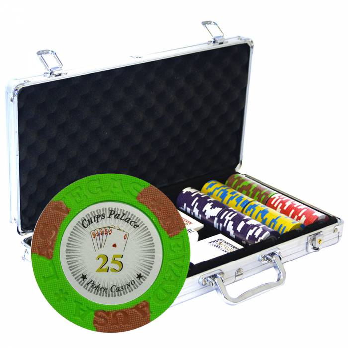 Maletín de 300 fichas de póker "LAS VEGAS" - versión TORNEO - en clay composite de 14 g - con accesorios.