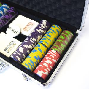 Maleta com 300 fichas de poker "LAS VEGAS" - versão TORNEIO - em argila composta 14 g - com acessórios.