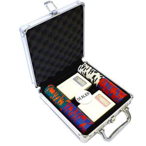 Mala de 100 fichas de poker "LAS VEGAS" - versão CASH GAME - em composto de argila 14 g - com acessórios.