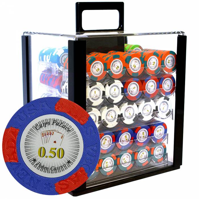 Jaula de pájaros de 1000 fichas de póker "LAS VEGAS" - versión CASH GAME - en arcilla compuesta de 14 g - con accesorios.