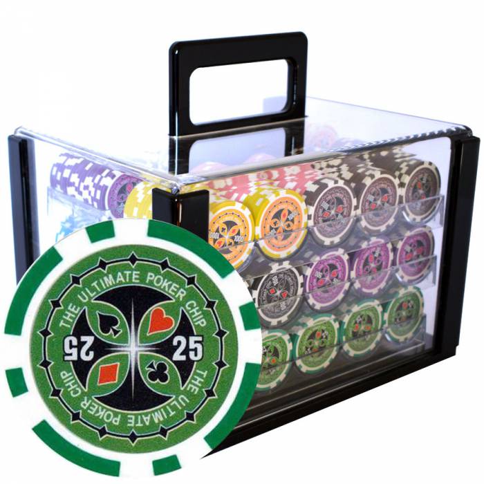 Vogelkäfig mit 600 "ULTIMATE POKER CHIPS" Turnierversion - ABS-Metalleinsatz 12g.