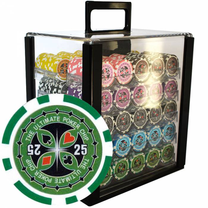 Vogelkäfig mit 1000 Pokerchips "ULTIMATE POKER CHIPS" - TURNIER-Version - ABS-Einsatz mit Metallkerngewicht 12 g.