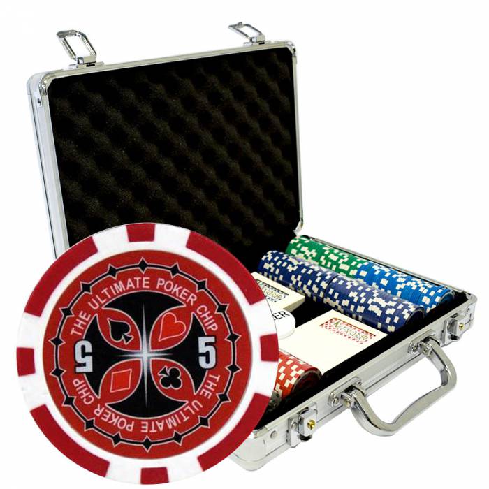 Mallette de 200 jetons de poker "ULTIMATE POKER CHIPS" - version CASH GAME - en ABS insert métallique 12 g - avec accessoires