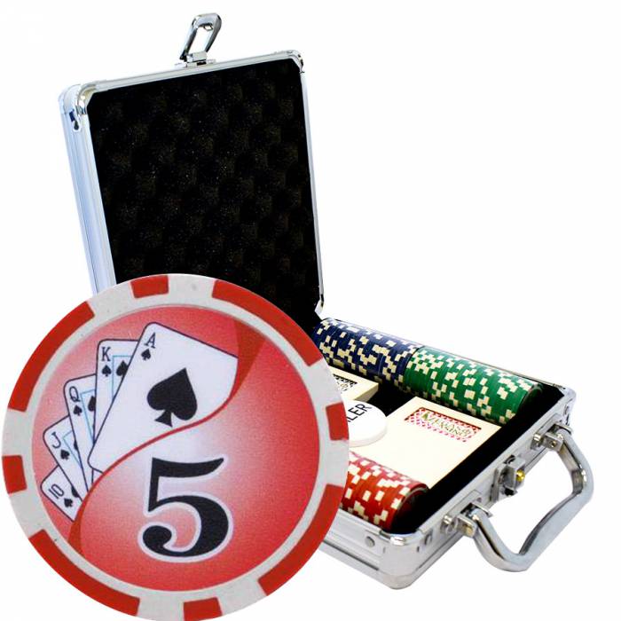 "100-piece poker chip set "YING YANG" - CASH GAME version - made of ABS with 12g metal insert - includes accessories."