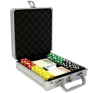 Pokerkoffer met 100 "DICE COLOR" pokerchips - gemaakt van ABS met metalen inleg - inclusief accessoires.