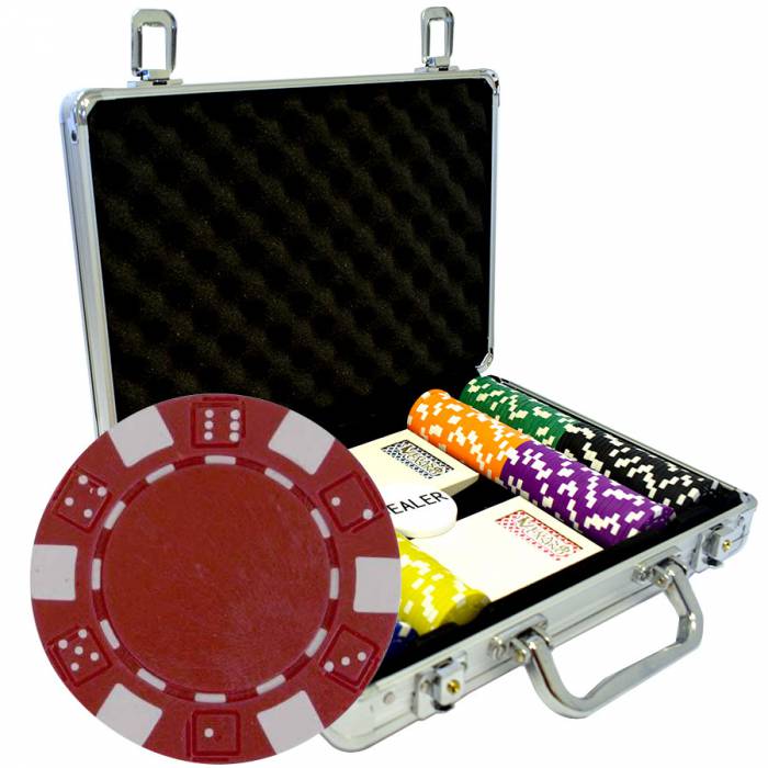 Maletín de 200 fichas de póker "DICE" - de ABS con inserto metálico de 12 g - con accesorios.