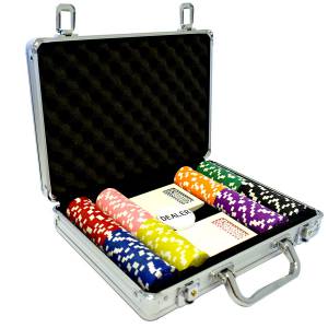 Maletín de 200 fichas de póker "DICE" - de ABS con inserto metálico de 12 g - con accesorios.