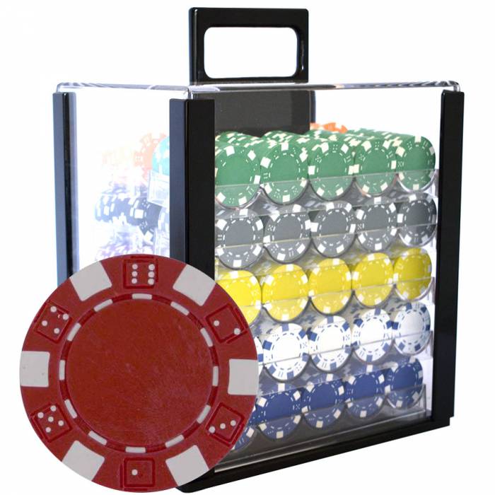 Jaula de pájaros con 1000 fichas de póker "DICE" - fabricadas en ABS con inserto metálico de 12 g - con accesorios.