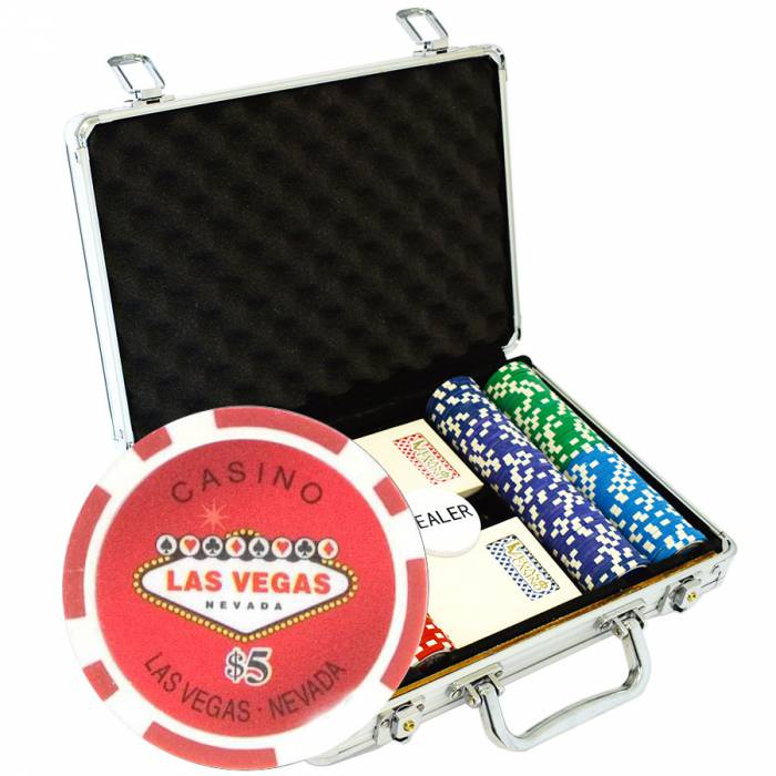 200 poker chip set "WELCOME LAS VEGAS" - CASH GAME version - made of ABS with a metal insert weighing 12g - includes accessories