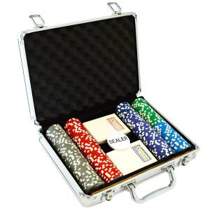 Pokerset van 200 chips "WELCOME LAS VEGAS" - CASH GAME-versie - in ABS met metalen inzetstuk van 12 g - inclusief accessoires.