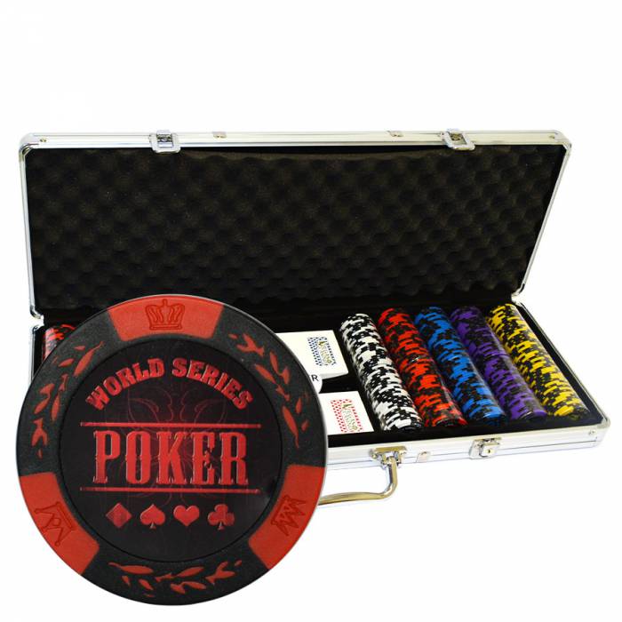 "World Series" Poker Chip Set - 500 clay composite 14 g chips - with accessories.