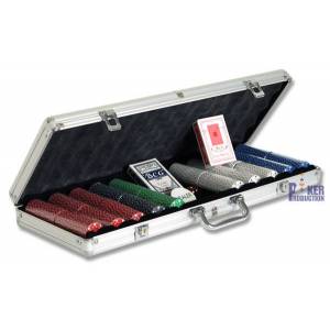 Maletín de 500 fichas de póker "SUITED" - de plástico ABS con inserto metálico de 11,5g - con 2 juegos de cartas y accesorios.