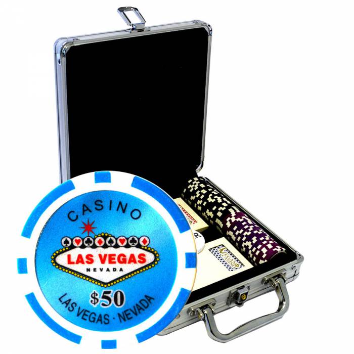 Valigetta da 100 fiches da poker "WELCOME LAS VEGAS" - versione TORNEO - in ABS con inserto metallico 12 g - con accessori