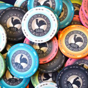 Gabbia per uccelli con 1000 fiches da poker "FRENCH POKER TOUR" - in ceramica 10 g - ESCLUSIVA PRODUZIONE CARTE