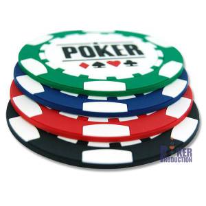 Conjunto de 4 porta-copos "POKER" - laváveis - 4 cores - 9,5 cm