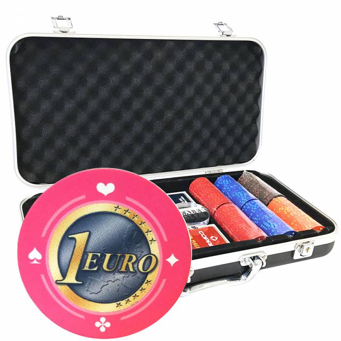 Valigetta premium di 300 fiches da poker "Serie 1 - Euro" - in ceramica da 10 g. Esclusiva di Cartes Production.