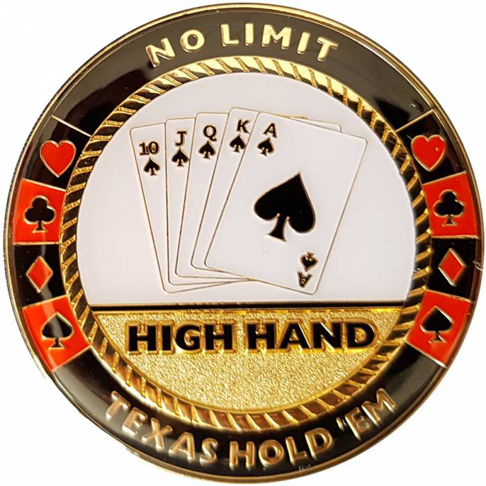 Card-Guard "HIGH HAND" - brass - 50mm in diameter.