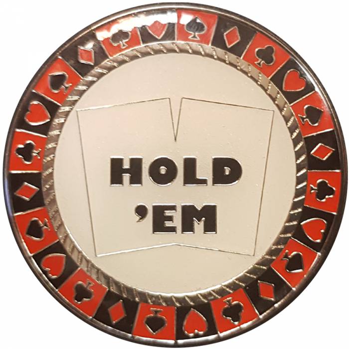 Card-Guard "HOLD'EM FOLD'EM" - in metallo - 2 facce diverse - diametro di 50mm