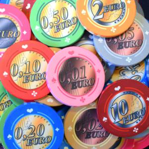 Pokerchipskoffer van 100 stuks "Serie 1 - Centimes" - keramiek 10 g EXCLUSIEF GEMAAKT DOOR CARDS PRODUCTIE