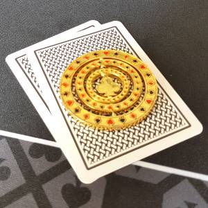 Brass "TRIPLE SPINNER CLOVER" Card-Guard - 50mm.