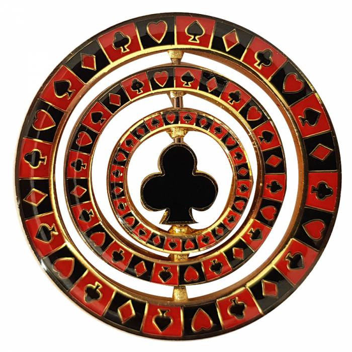 Brass "TRIPLE SPINNER CLOVER" Card-Guard - 50mm.