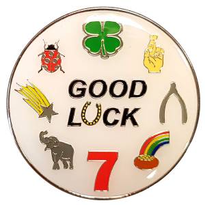 Card-Guard "GOOD LUCK" - made of metal - 50mm in diameter.