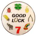 Card-Guard "GOOD LUCK" - i metall - med en diameter på 50 mm.