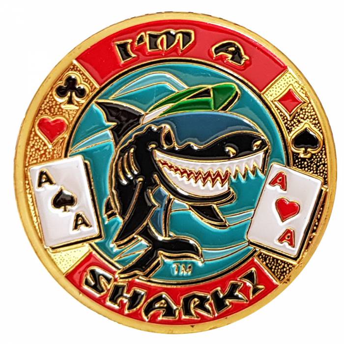 Card-Guard "I AM A SHARK!" - Brass - 40mm in diameter.