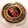 Card Guard "DONT PLAY WITH DEVIL" - made of brass - 2 different faces - 40mm in diameter.