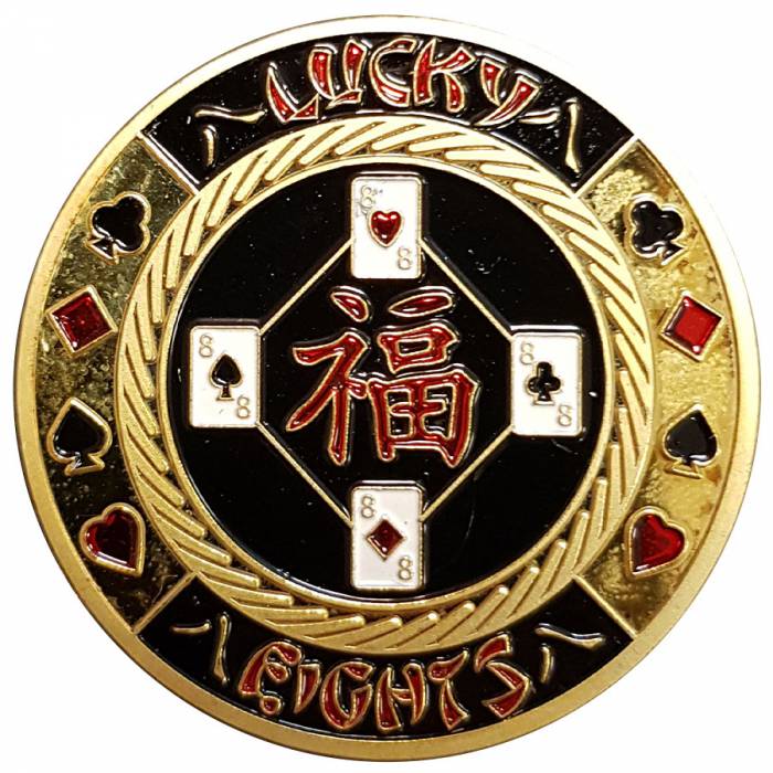 Custodia per carta da gioco "LUCKY 8" - 40 mm - nel suo porta gettoni in plexiglass