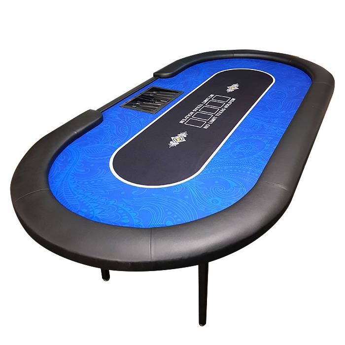 Mesa de póker "FLORÉAL BLUE" - con patas plegables reforzadas - tapete de neopreno jersey - 10 jugadores + repartidor