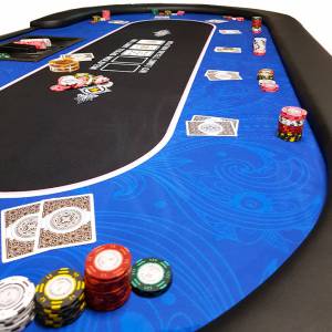Pokerbord "FLORÉAL BLUE" - med förstärkta fällbara ben - neopren jersey-matta - 10 spelare + dealer