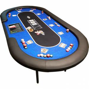 Table de poker "FLORÉAL BLUE" - avec pieds pliants renforcés - tapis jersey néoprène - 10 joueurs + dealer