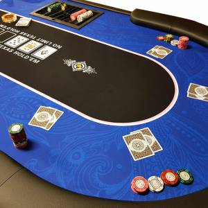 Mesa de poker "FLORÉAL BLUE" - com pés dobráveis reforçados - tapete de neoprene - 10 jogadores + dealer