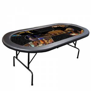 Hopfällbart pokerbord med "ANPASSAD MATTAN" - jersey neoprenmatta - avtagbara ramar - 10 spelare.